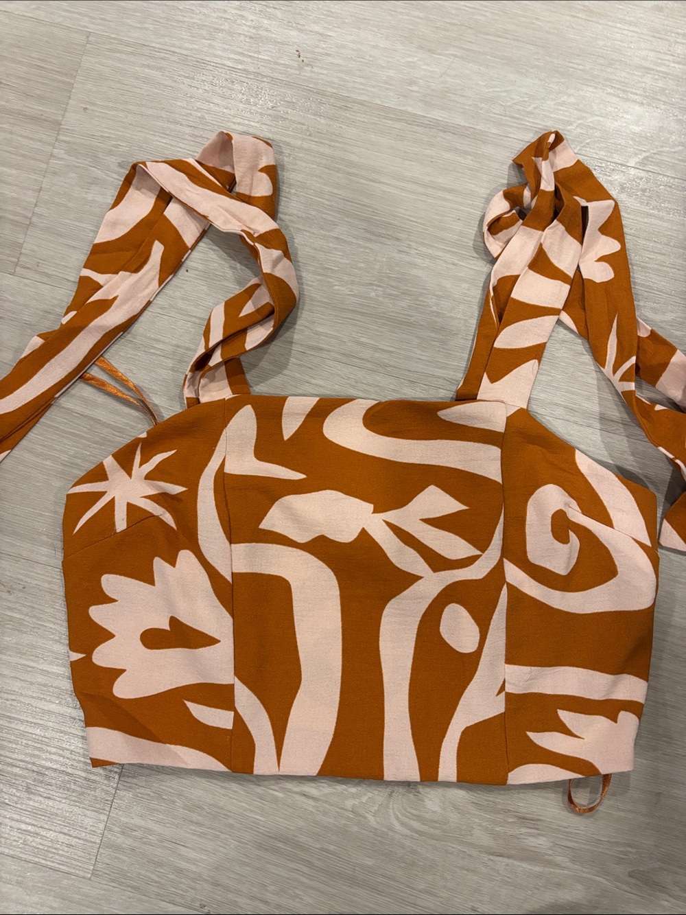 Abstract Rust & Blush Tie-Shoulder Crop Top